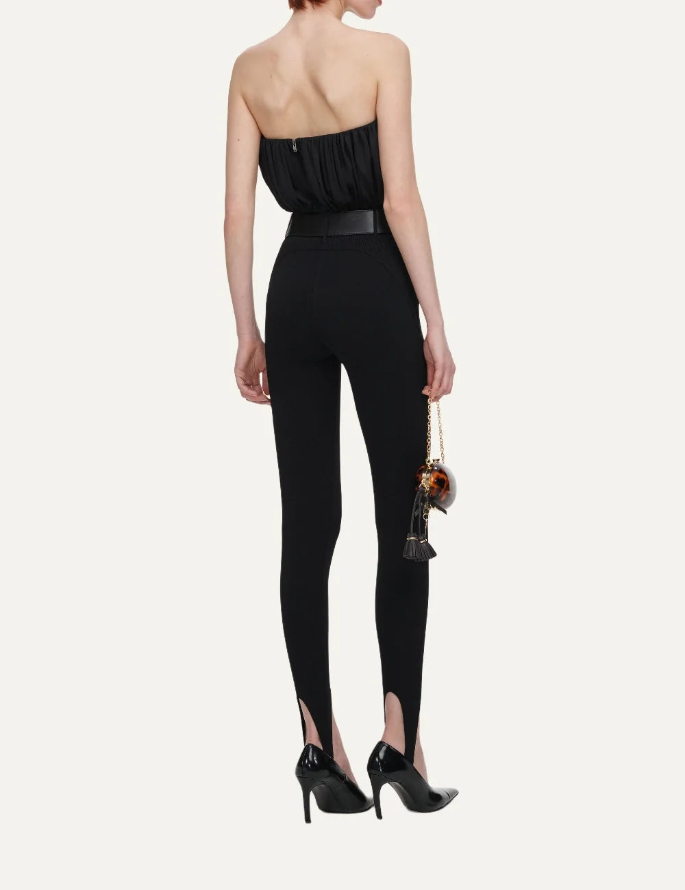 Self-Portrait women's black strapless cropped bandeau top with deep V neckline and gathered pleated detailing back