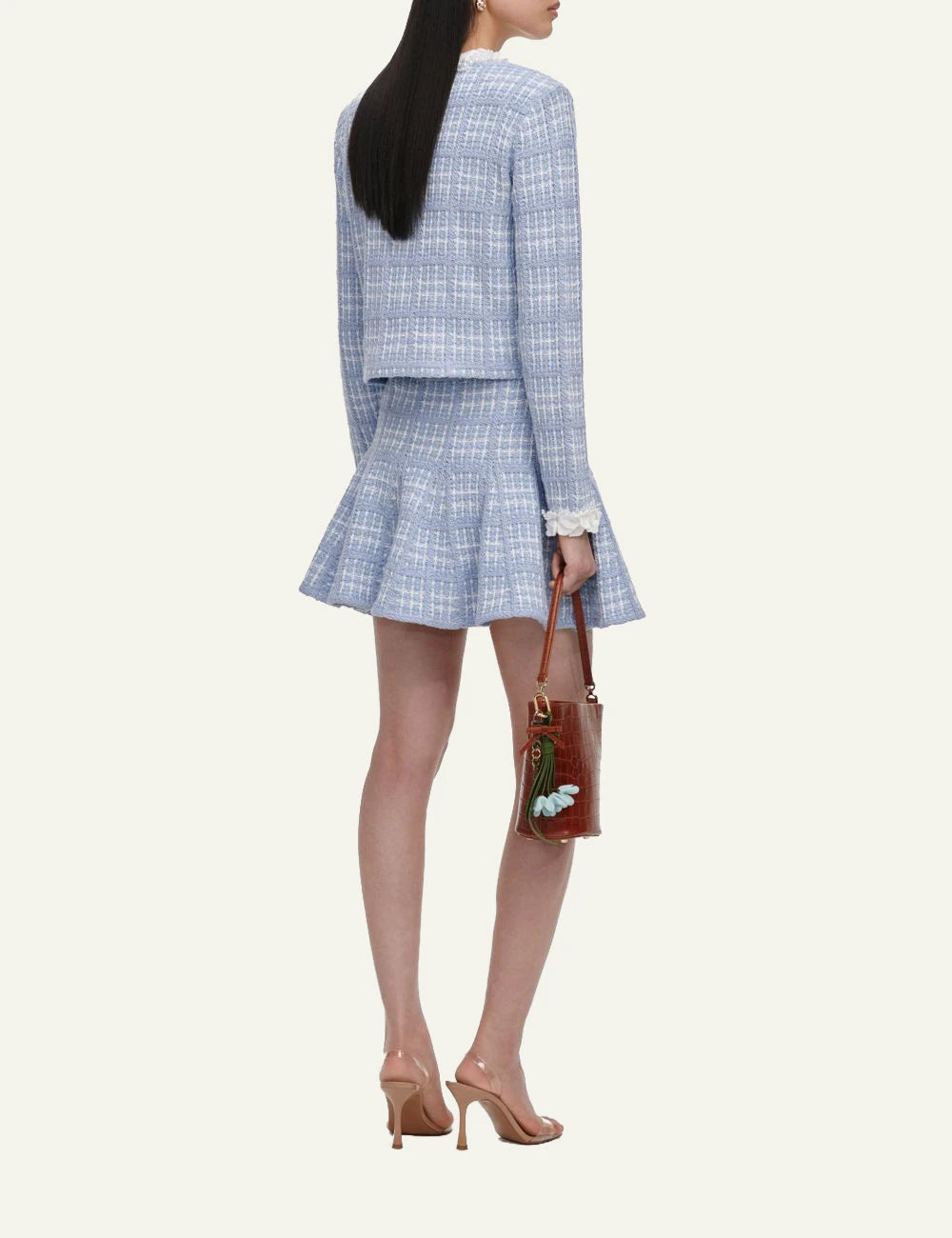 Self-Portrait Women’s Baby Blue Knit Mini Skirt With Pearl Embellishments back