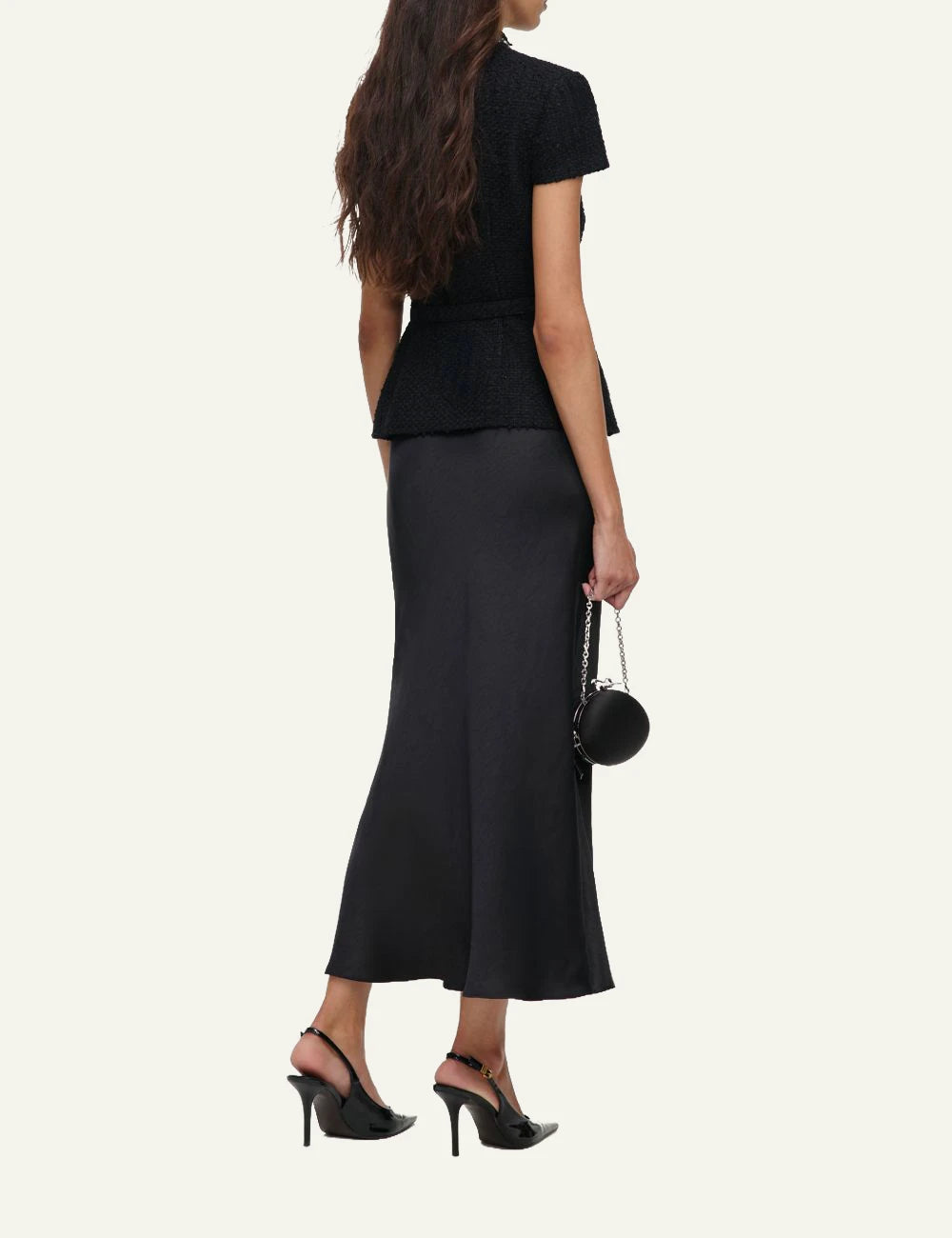 Self-Portrait Women’s Black Bouclé And Satin Midi Dress With Crystal Trims back