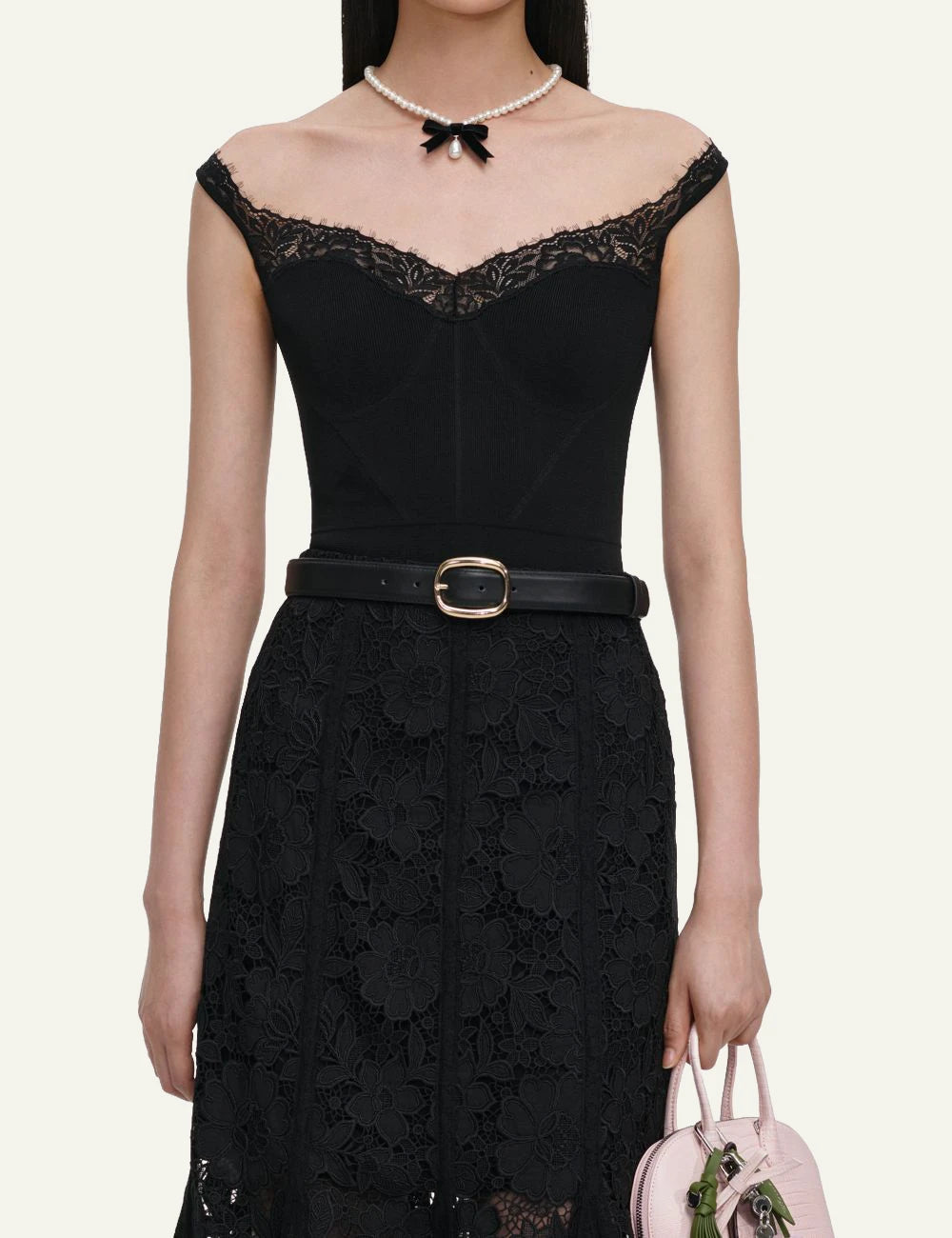 Self-Portrait Women’s Black Floral Lace A-Line Midi Skirt