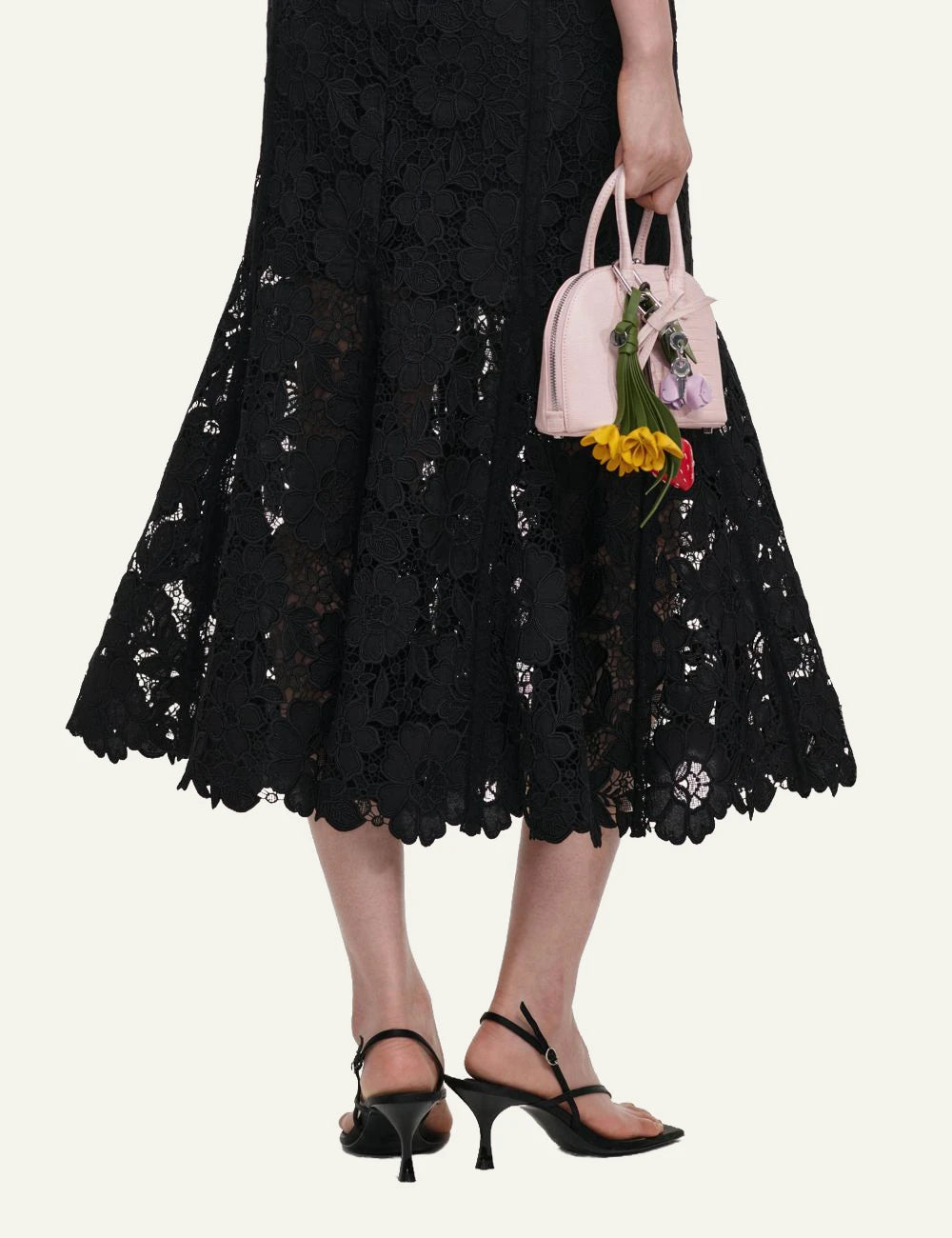 Self-Portrait Women’s Black Floral Lace A-Line Midi Skirt detail