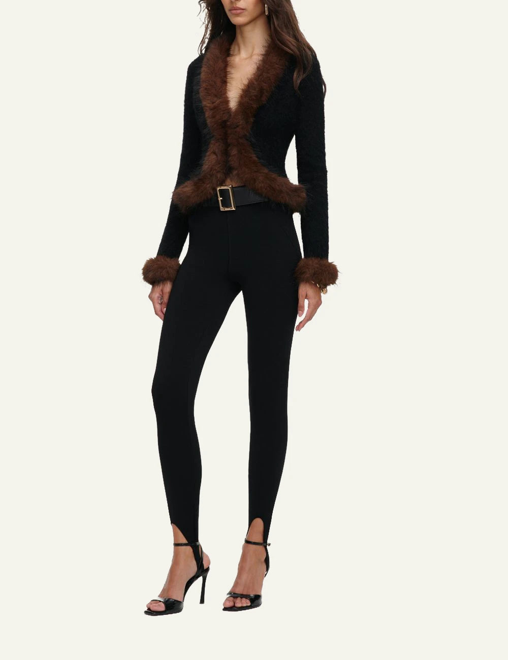  Self-Portrait Women’s Black Knit Cardigan With Brown Faux Fur Trims side