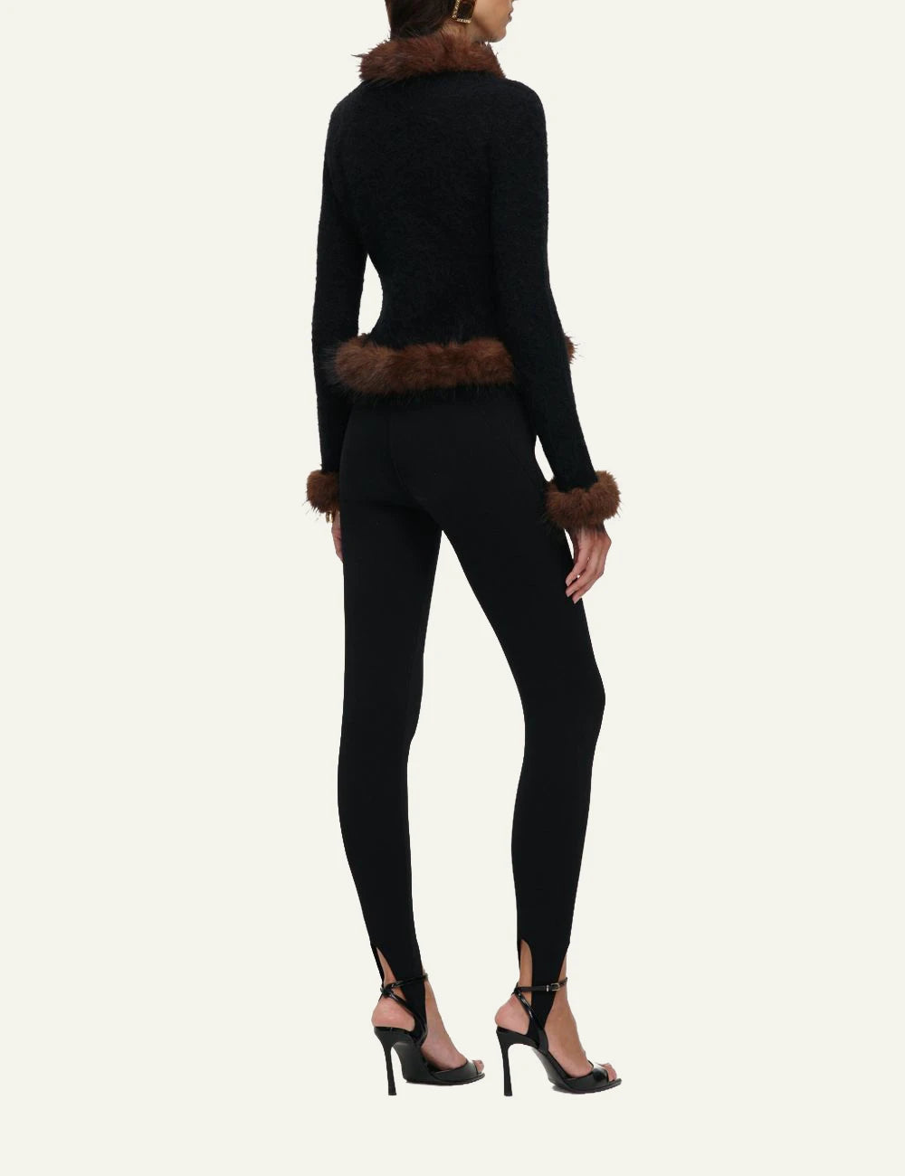  Self-Portrait Women’s Black Knit Cardigan With Brown Faux Fur Trims back