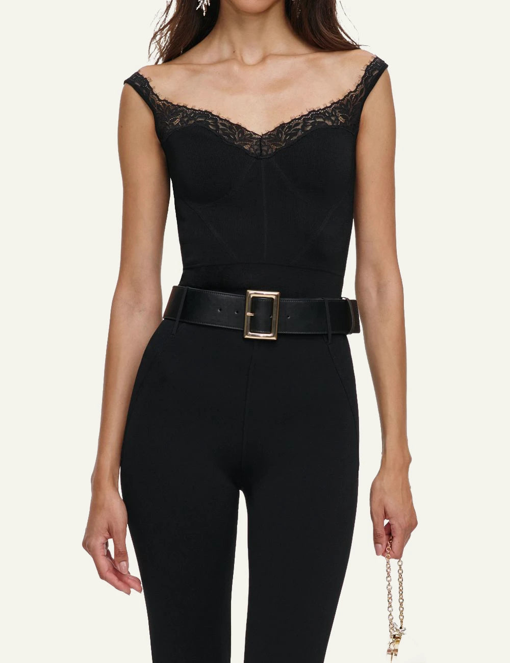 Self-Portrait Women’s Black Knit Off-Shoulder Top With Lace Trim