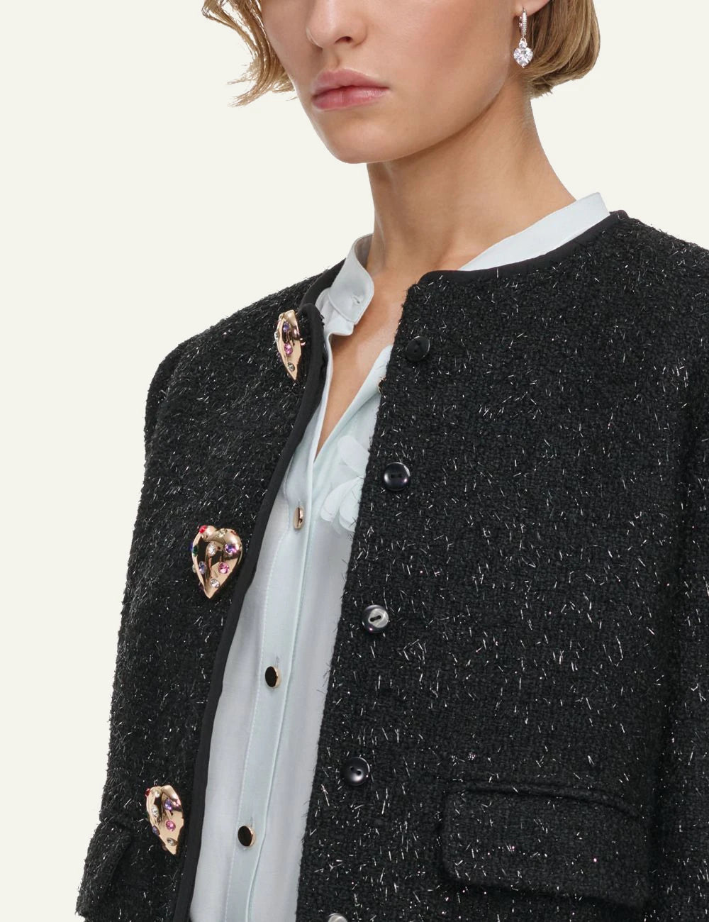 Self-Portrait Women’s Black Metallic Bouclé Jacket With Faux Fur Cuffs detail
