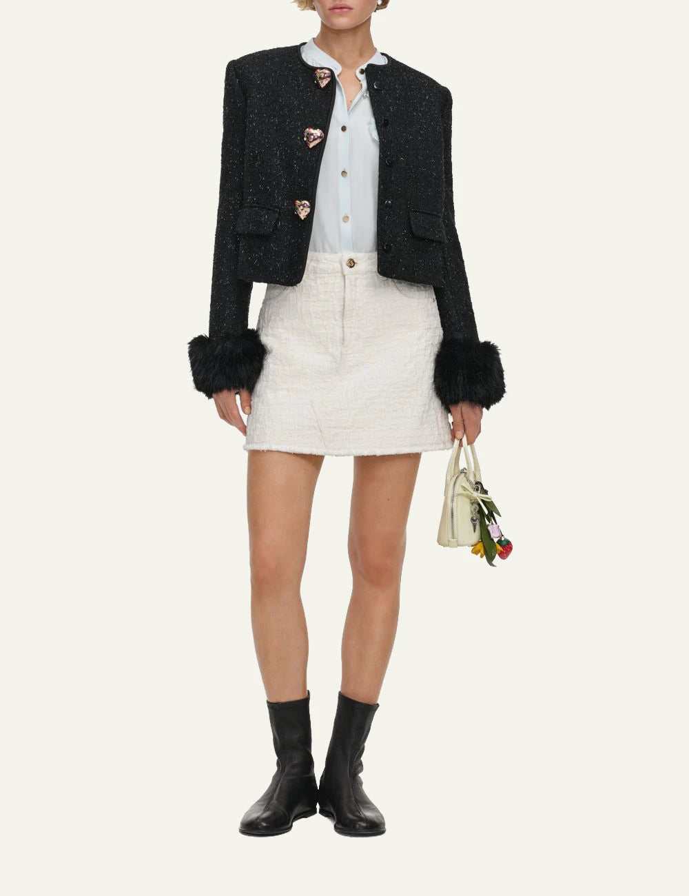 Self-Portrait Women’s Black Metallic Bouclé Jacket With Faux Fur Cuffs