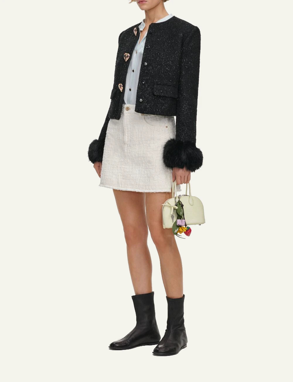 Self-Portrait Women’s Black Metallic Bouclé Jacket With Faux Fur Cuffs side