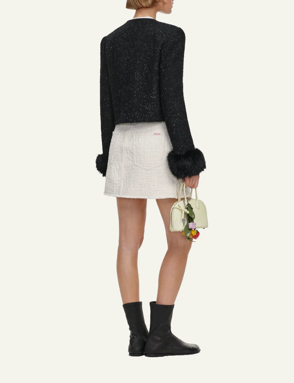 Self-Portrait Women’s Black Metallic Bouclé Jacket With Faux Fur Cuffs back