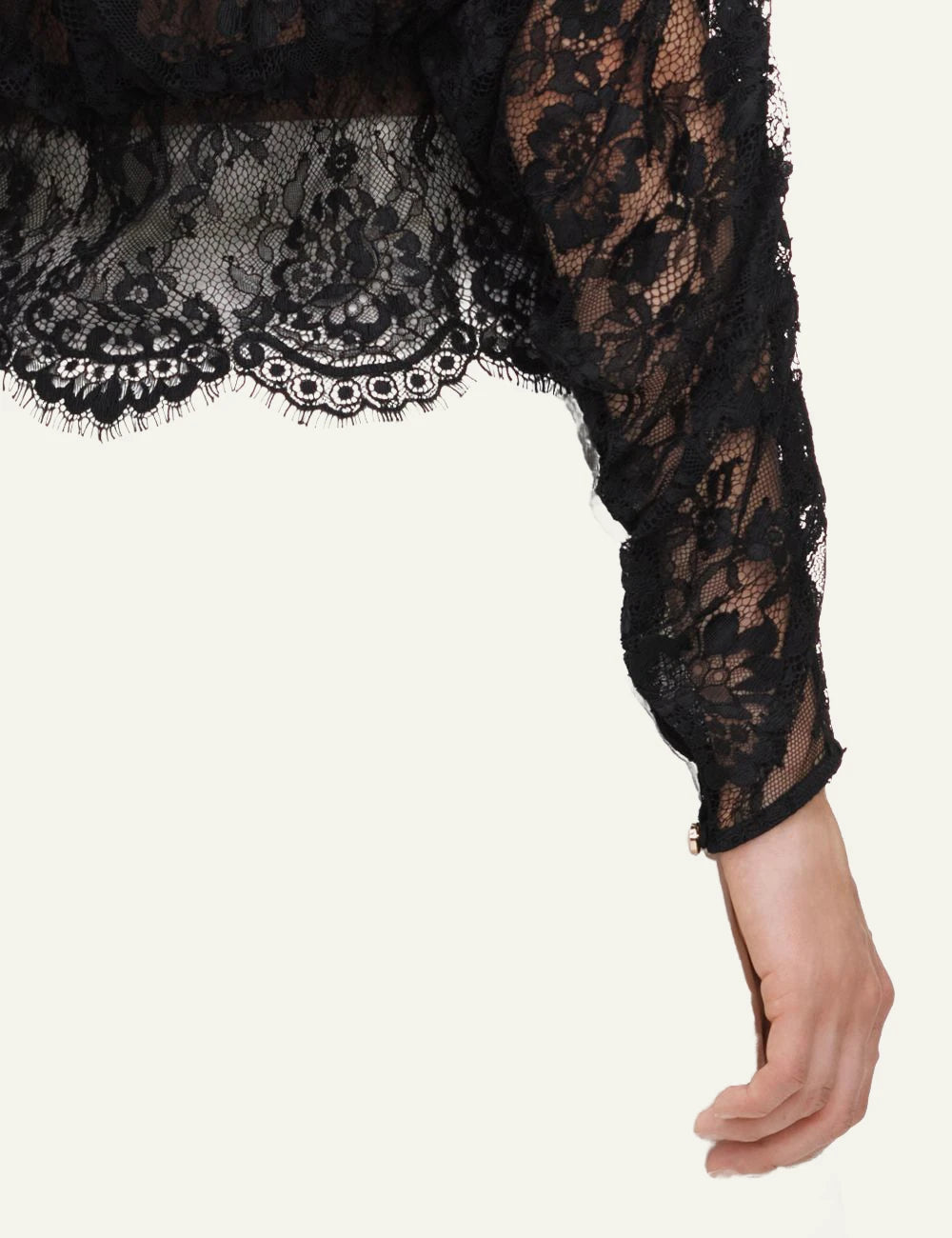 Self-Portrait Women’s Black Sheer Lace Blouse With Gold Buttons detail