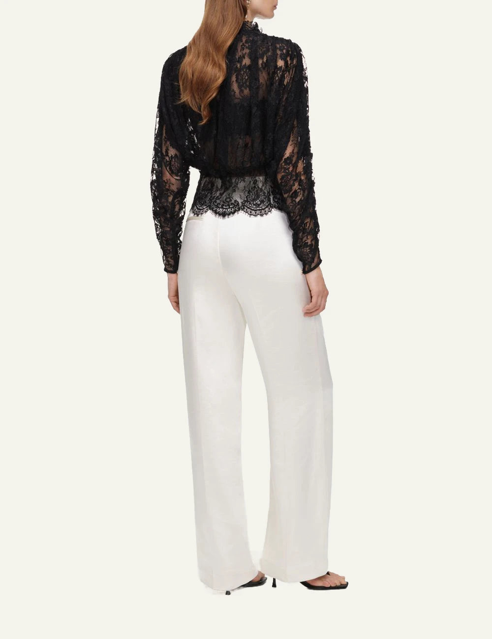 Self-Portrait Women’s Black Sheer Lace Blouse With Gold Buttons back