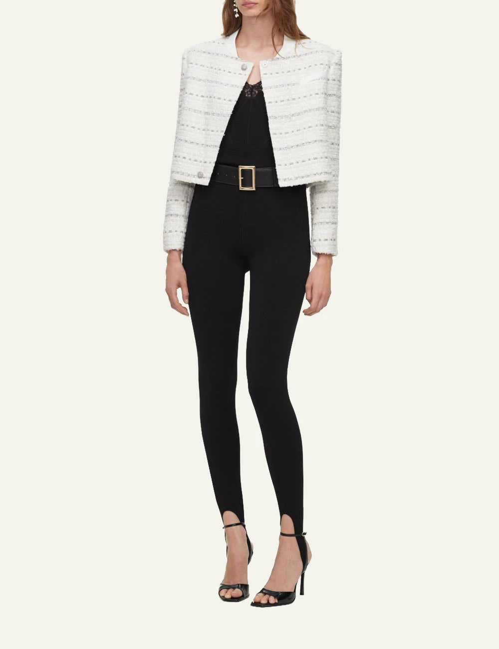 Self-Portrait Women’s Black Stretch Stirrup Leggings With Removable Belt full body