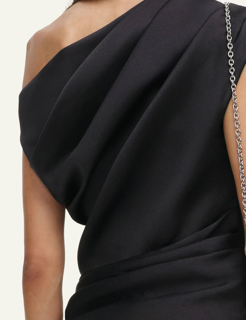 Self-Portrait Women’s Black Taffeta Asymmetric Draped Top detail