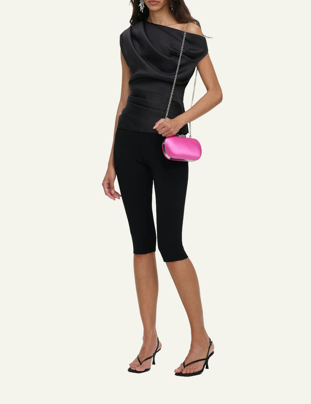 Self-Portrait Women’s Black Taffeta Asymmetric Draped Top side
