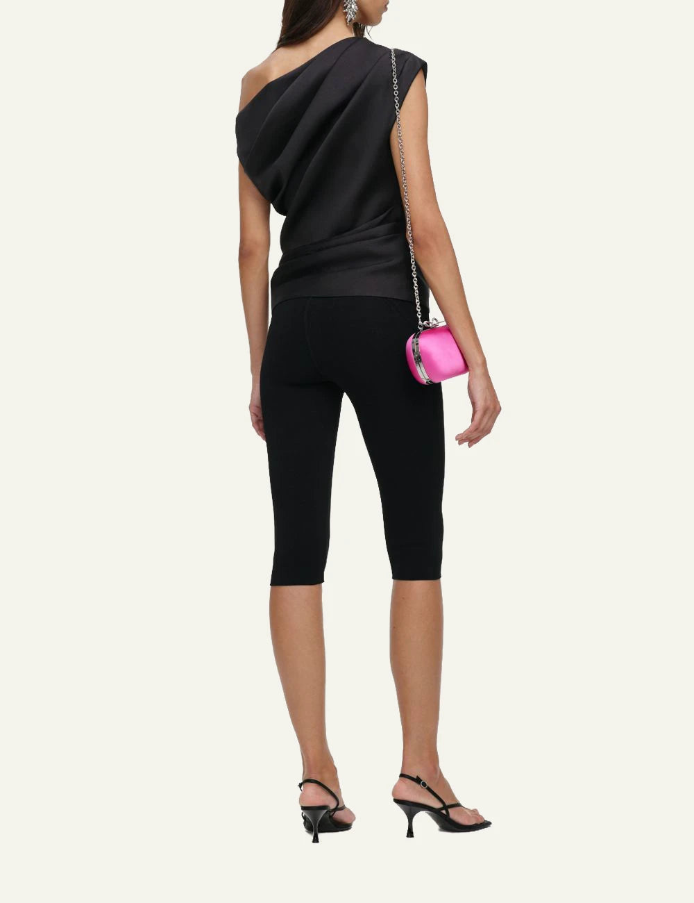 Self-Portrait Women’s Black Taffeta Asymmetric Draped Top back