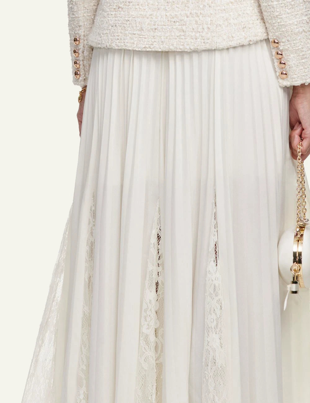 Self-Portrait Women’s Ivory Bouclé And Pleated Chiffon Midi Dress back