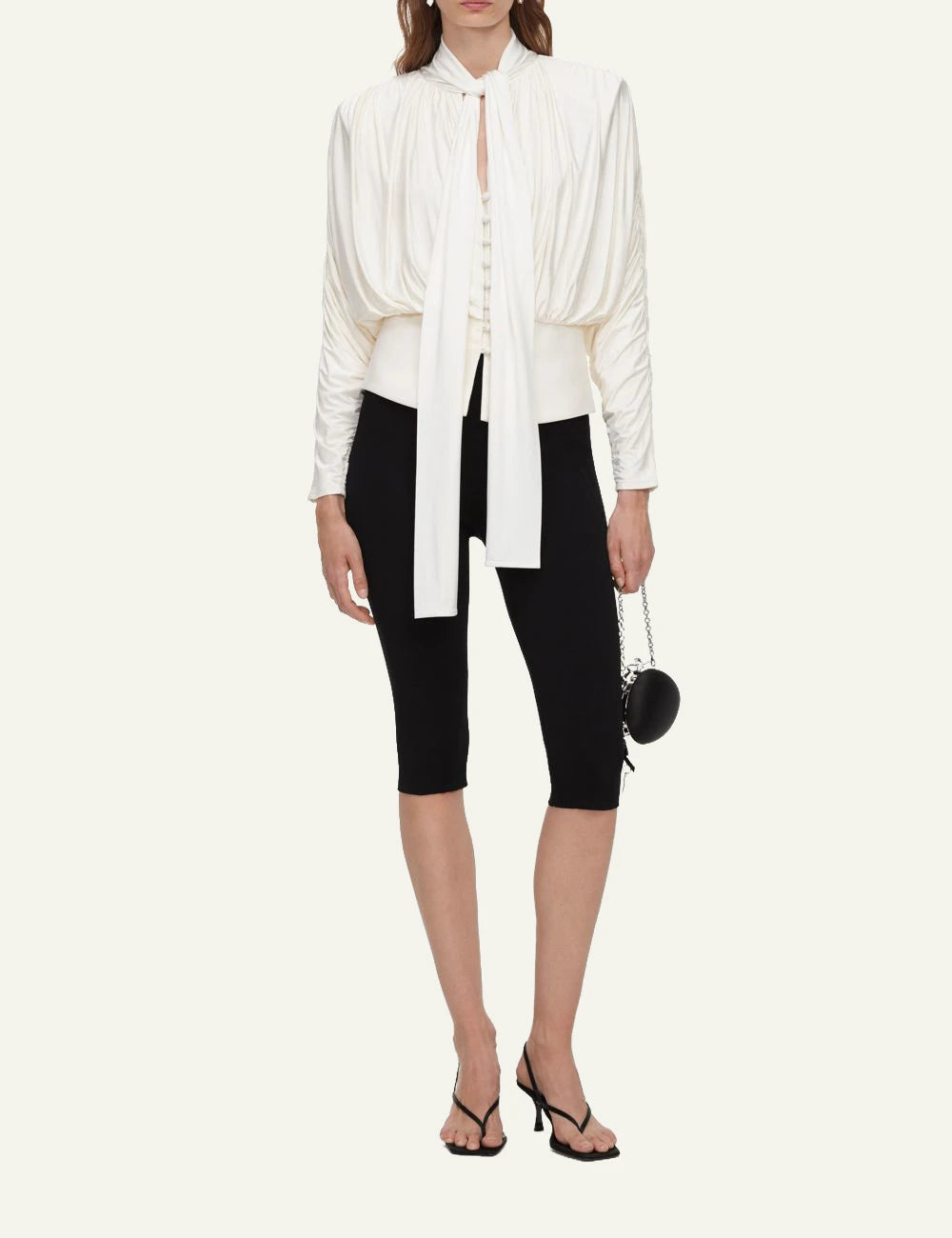 Self-Portrait Women’s Ivory Draped Blouse With Pussy-Bow Neckline full body