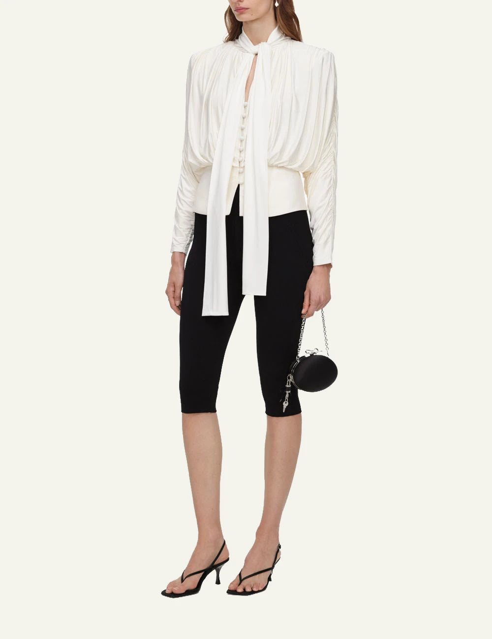 Self-Portrait Women’s Ivory Draped Blouse With Pussy-Bow Neckline side