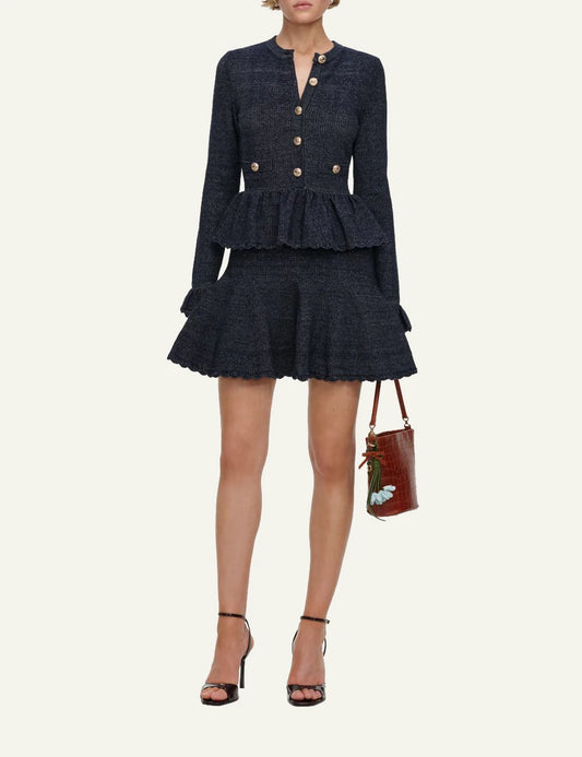 Self-Portrait Women’s Navy Denim-Effect Knit Mini Dress With Peplum Waist