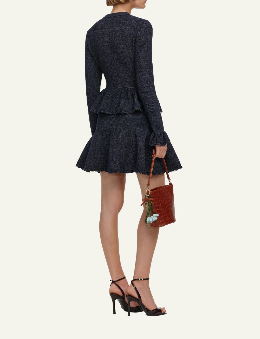 Self-Portrait Women’s Navy Denim-Effect Knit Mini Dress With Peplum Waist back