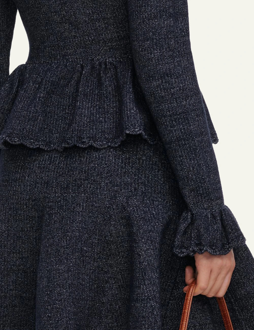 Self-Portrait Women’s Navy Denim-Effect Knit Mini Dress With Peplum Waist detail