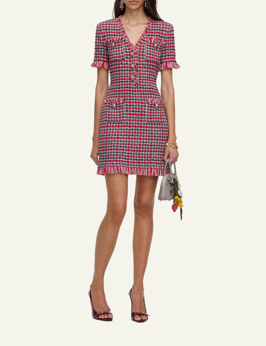 Self-Portrait Women’s Red Check Bouclé Mini Dress With Statement Buttons