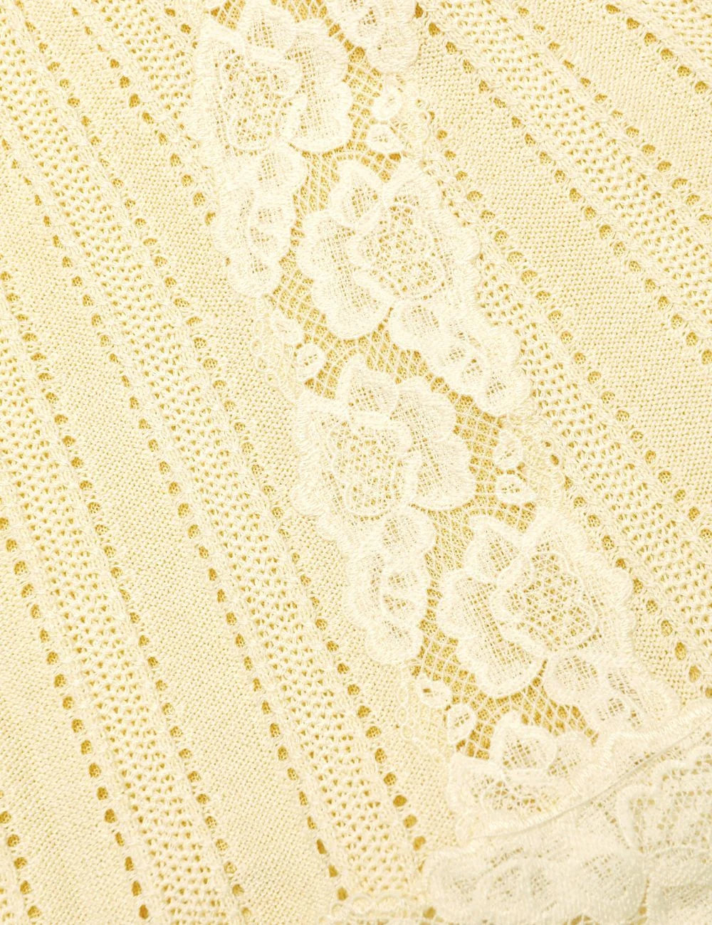 Self Portrait yellow knit mini skirt lace detail front detail view