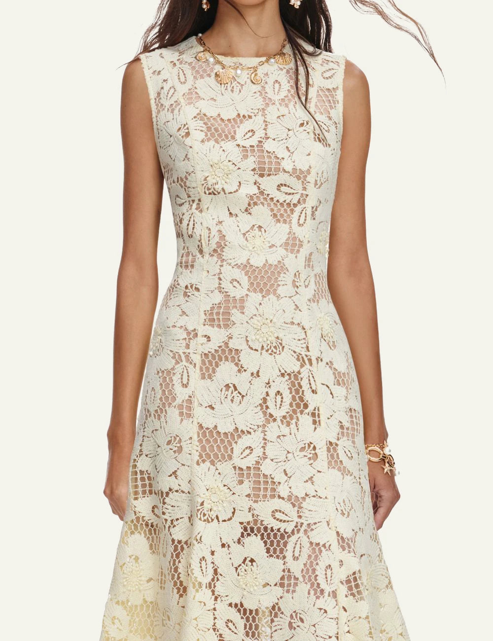 SELF-PORTRAIT LACE MIDI DRESS YELLOW  Simple Caracters