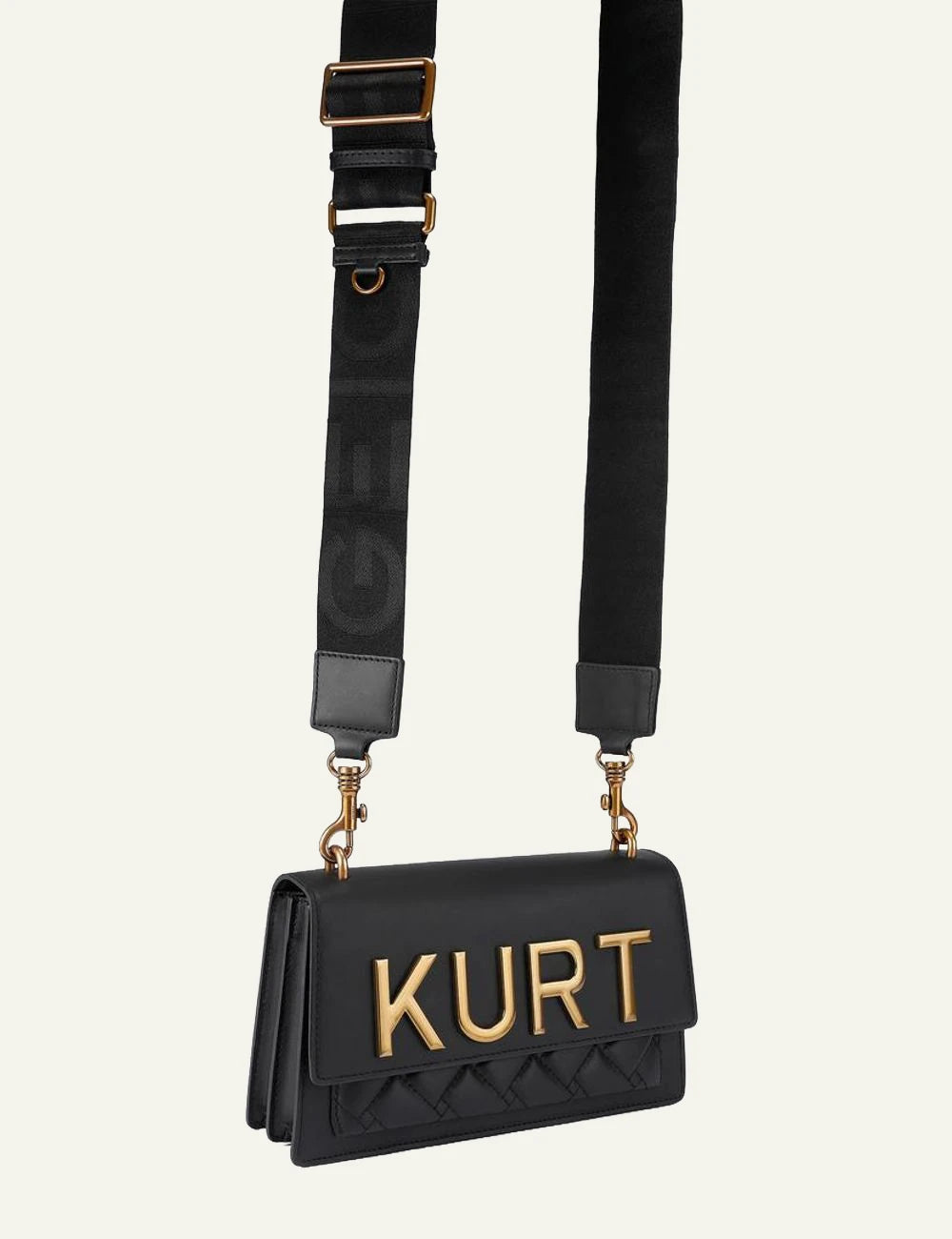 Kurt Geiger London Shoreditch East West bag side detail smooth black leather