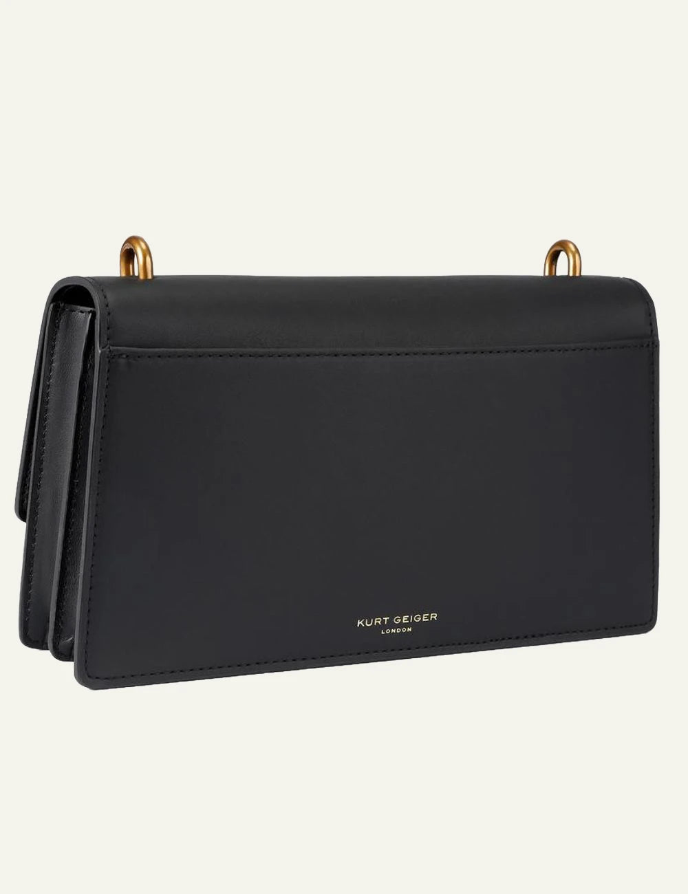 Kurt Geiger Shoreditch East West purse black leather back view with logo stamp