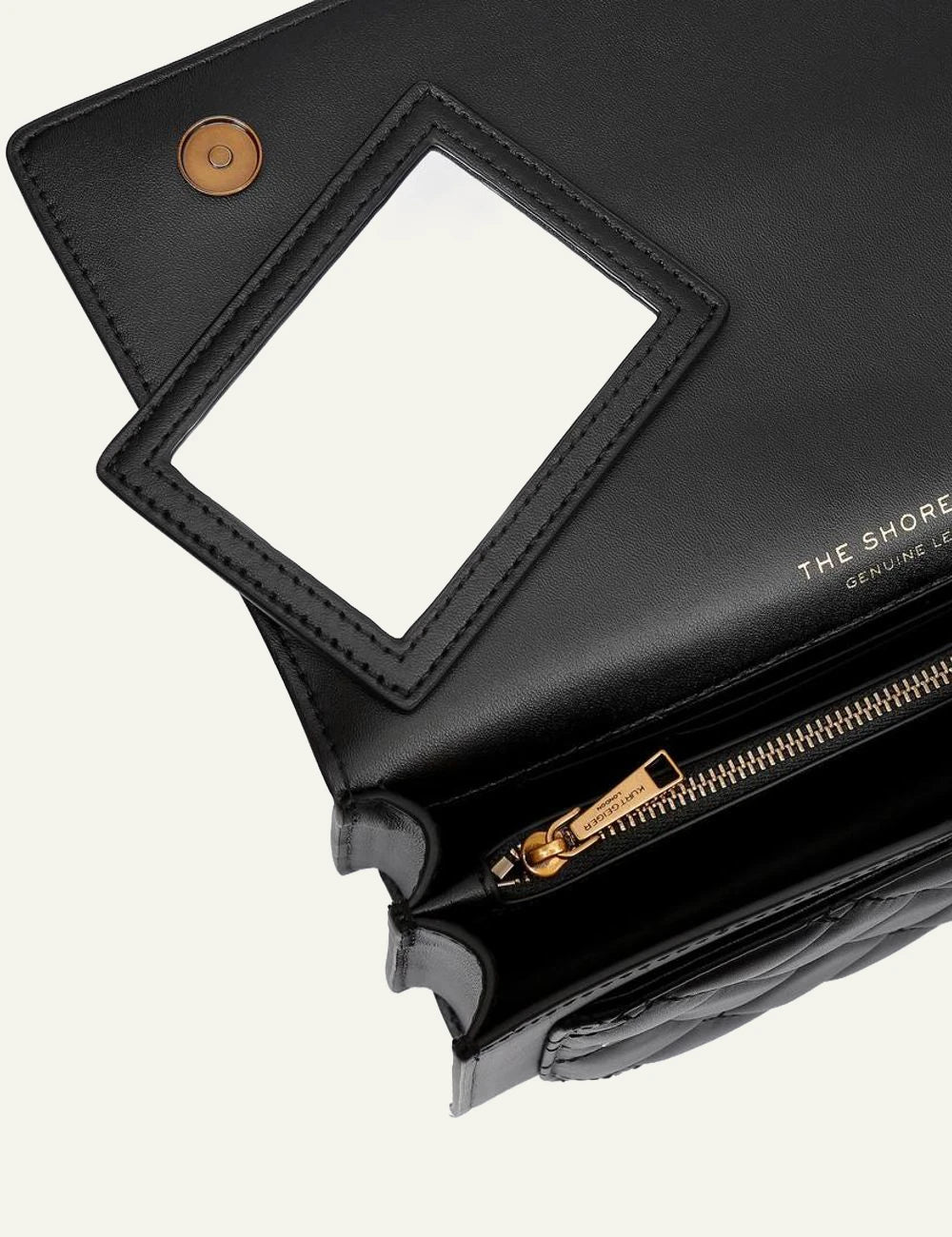 Kurt Geiger London Shoreditch East West bag interior with removable mirror