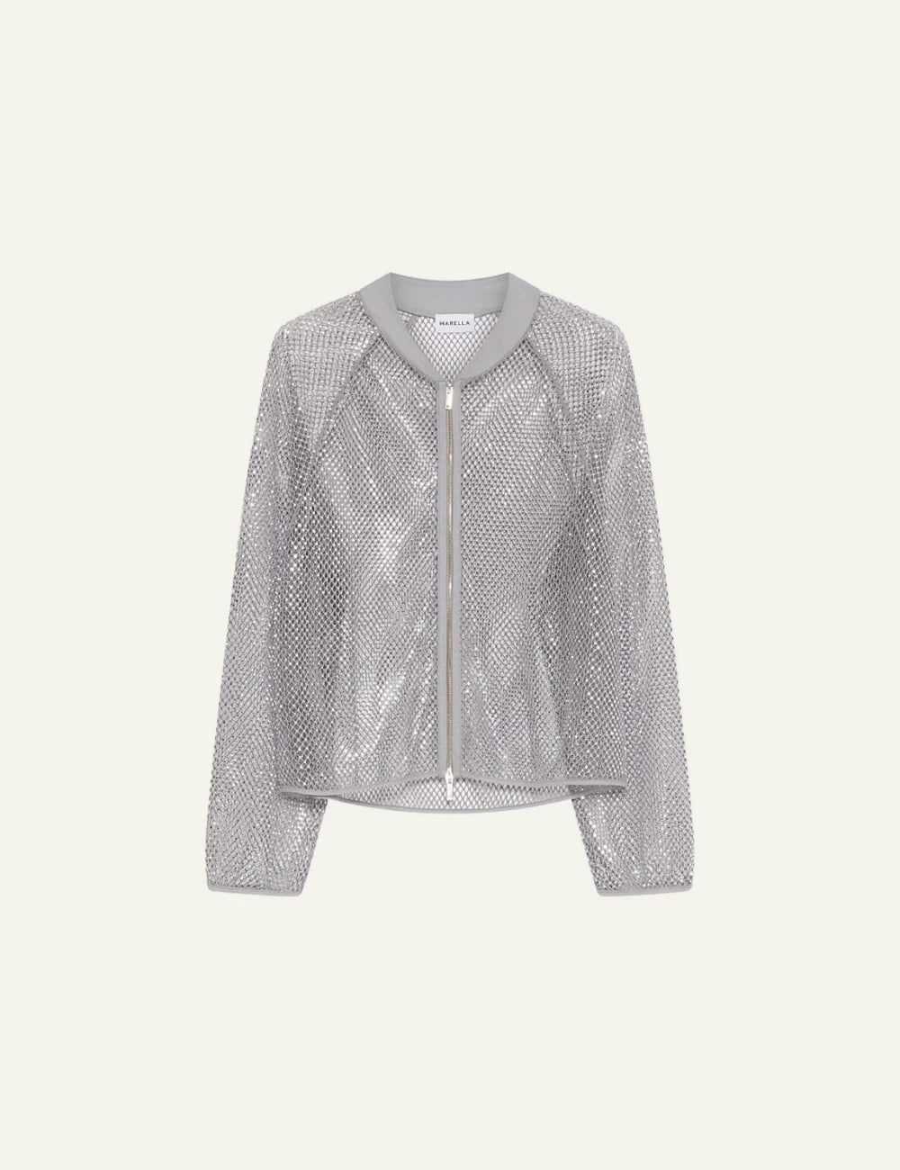 Silver Metallic Mesh Zip-Up Jacket Front Flat