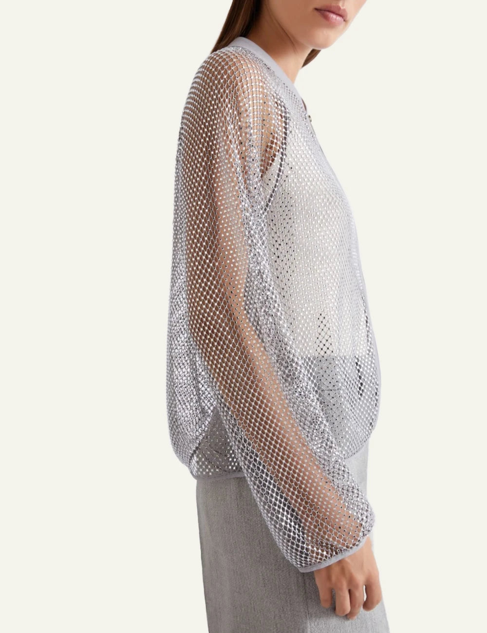Silver Metallic Mesh Zip-Up Jacket side