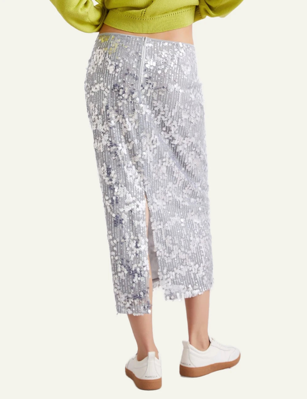 Silver Sequin Embellished Midi Skirt back