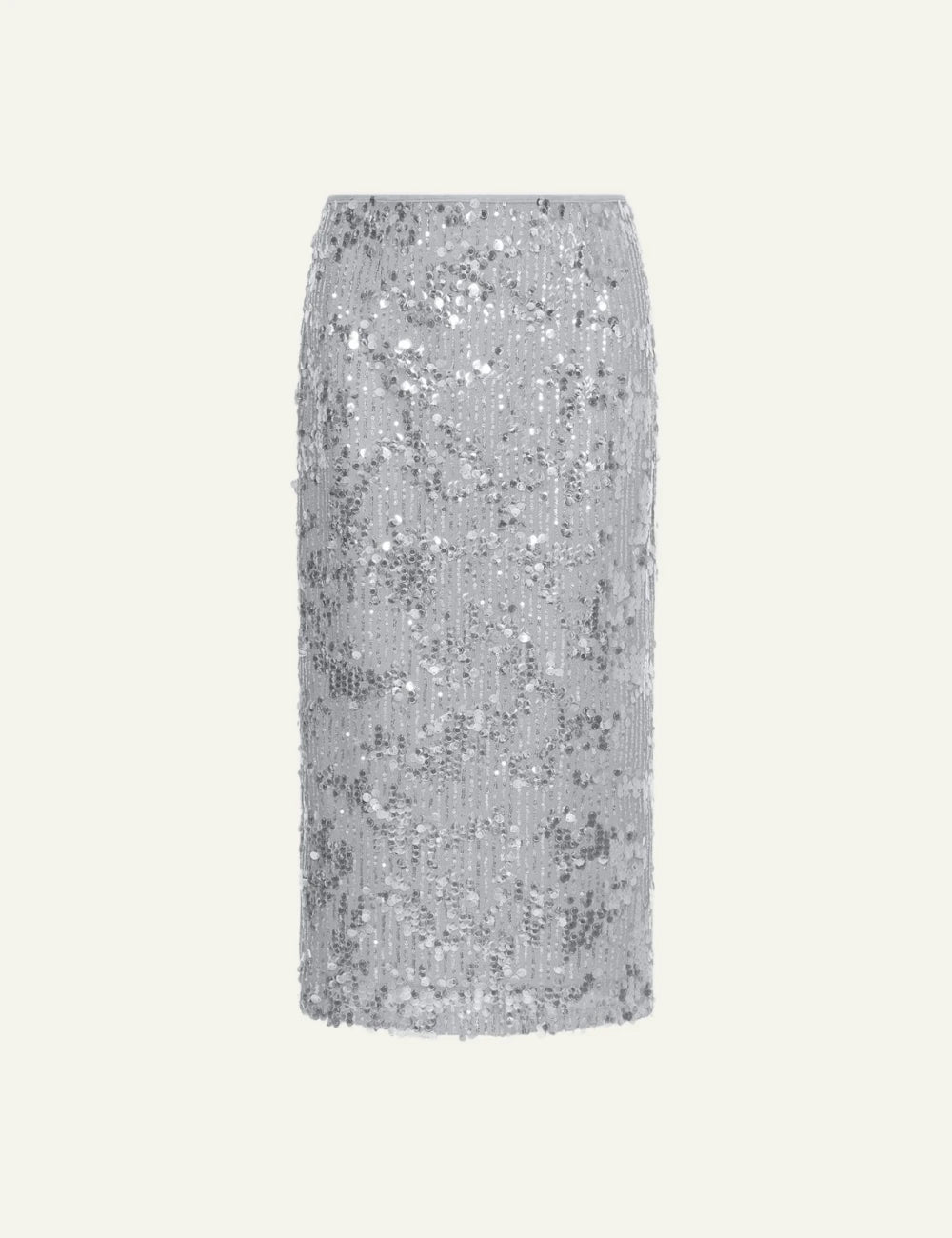 Silver Sequin Embellished Midi Skirt Front Flat