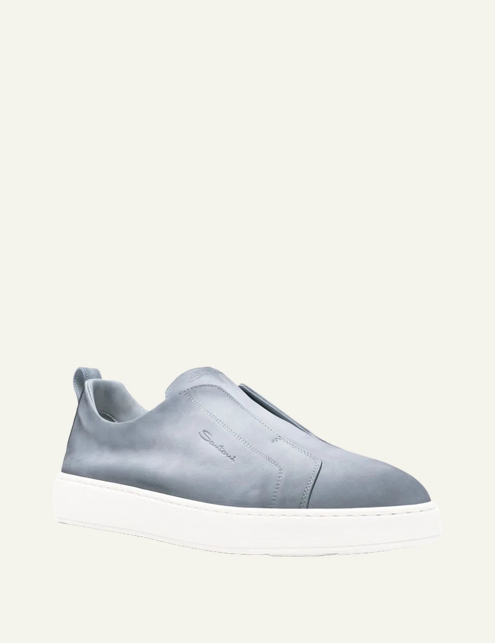 slip on sneakers light blue leather minimal angled view