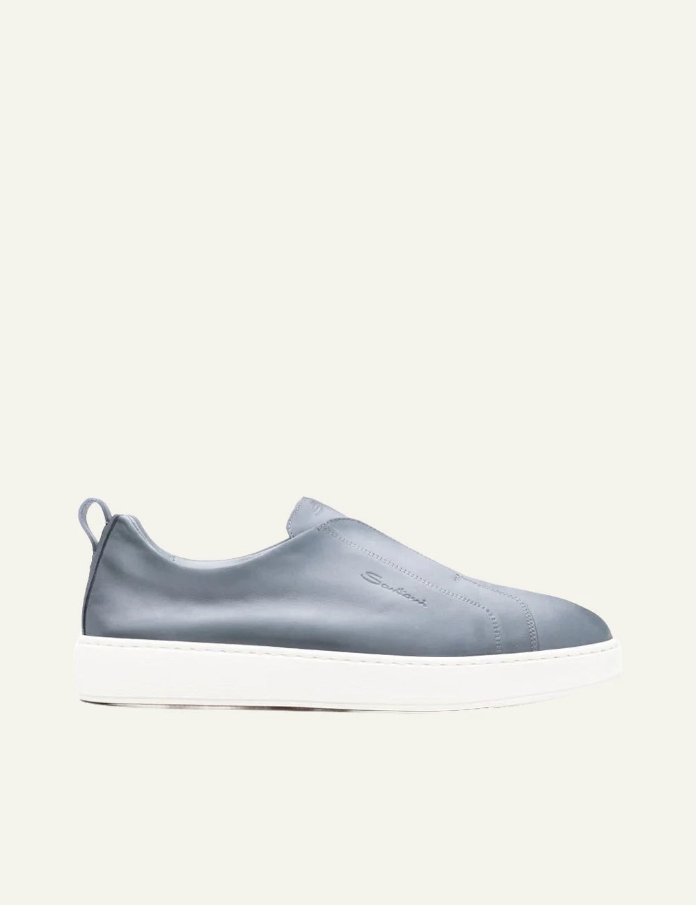 slip on sneakers light blue leather minimal side view