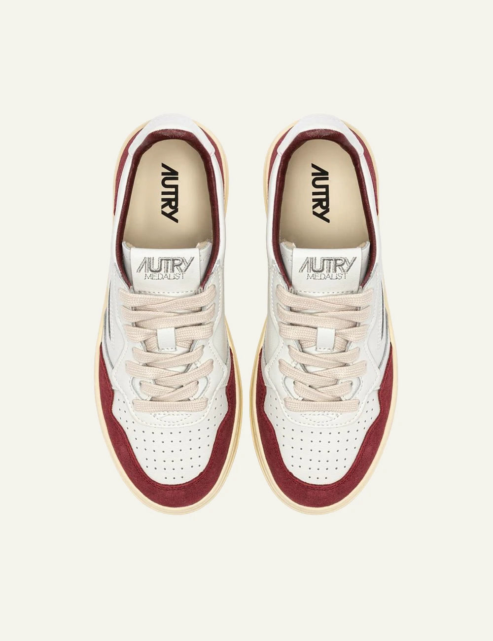 Autry women’s white leather sneakers with burgundy suede details top