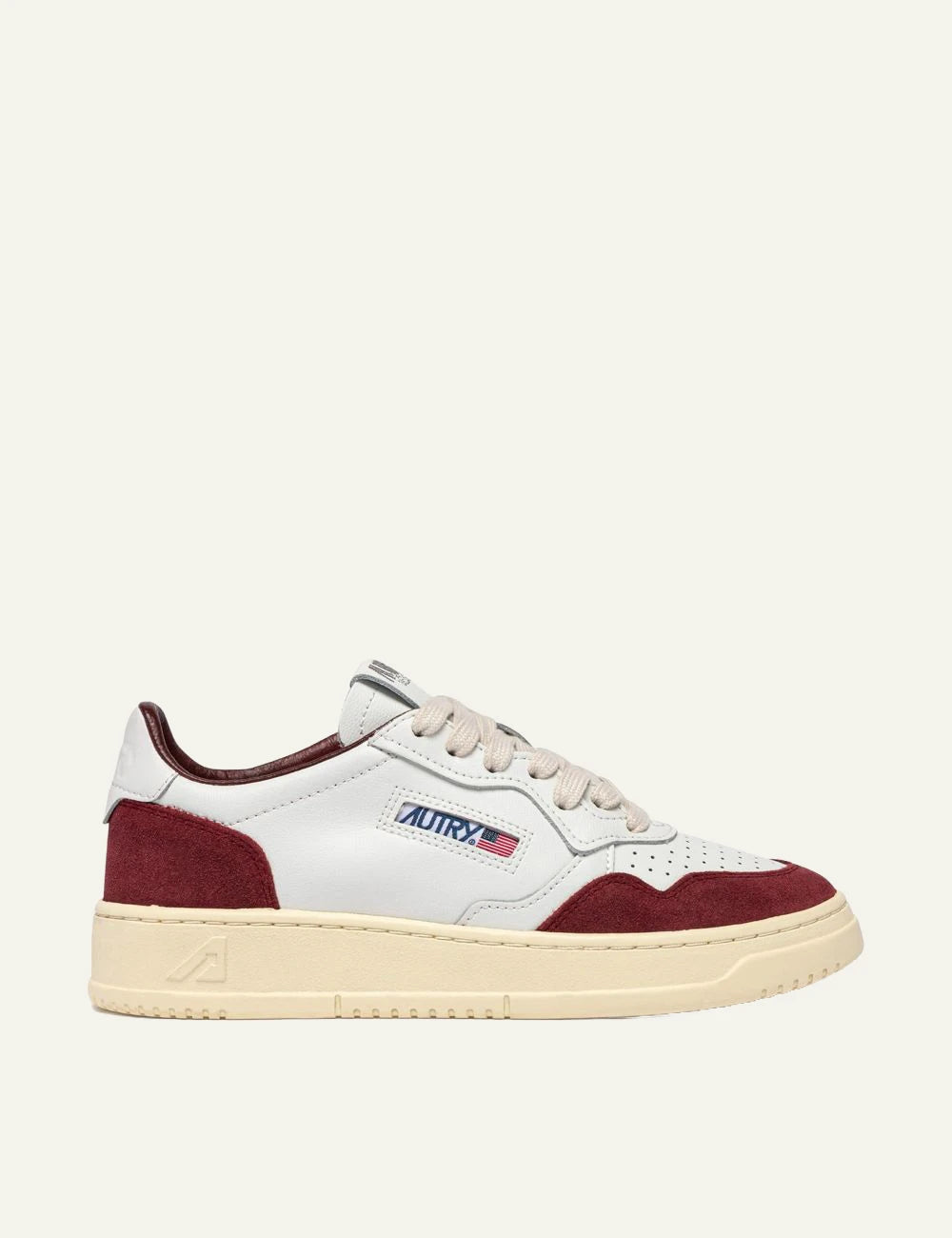 Autry women’s white leather sneakers with burgundy suede details