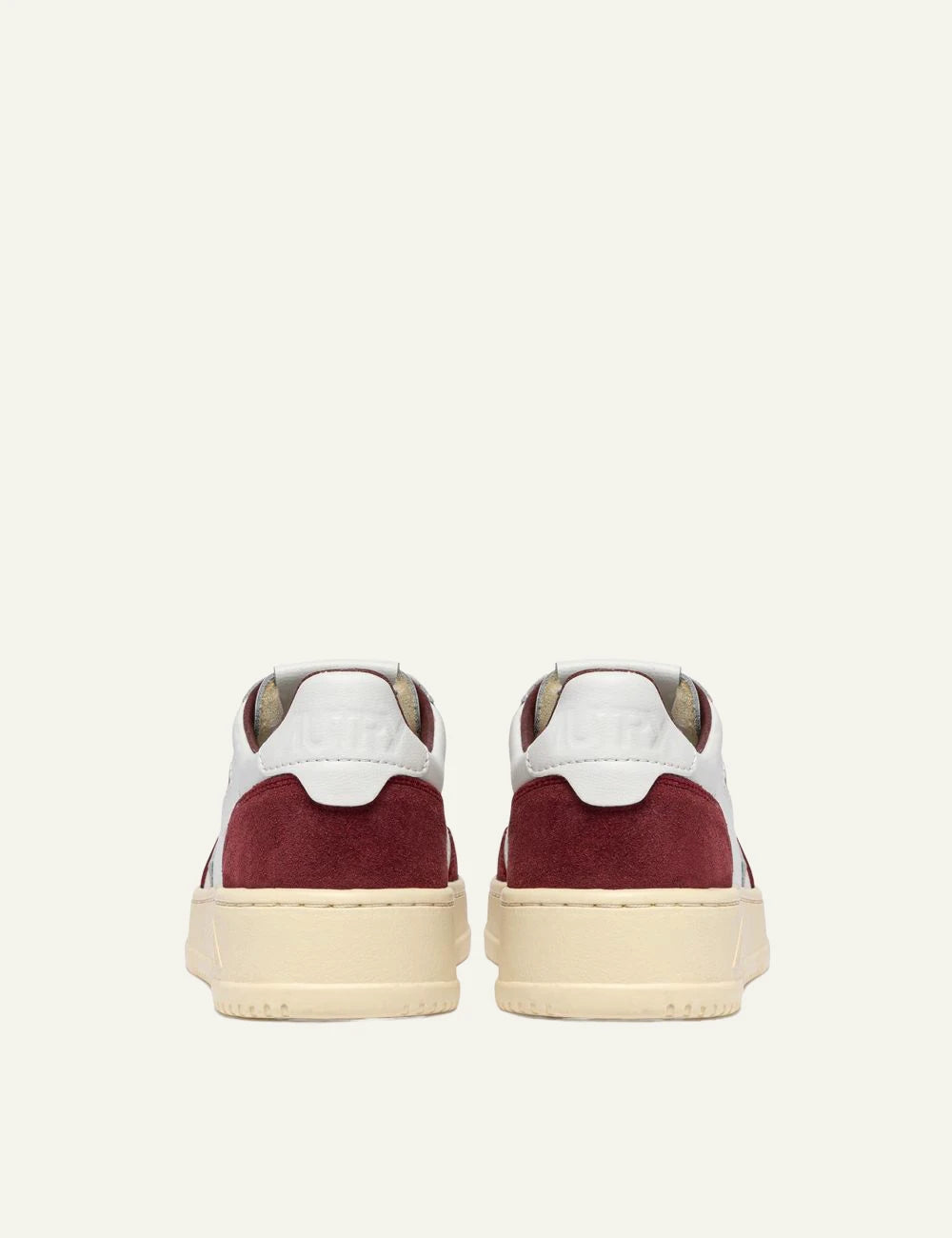 Autry women’s white leather sneakers with burgundy suede details back