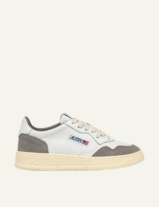Men's Autry Medalist white leather sneakers with grey suede details