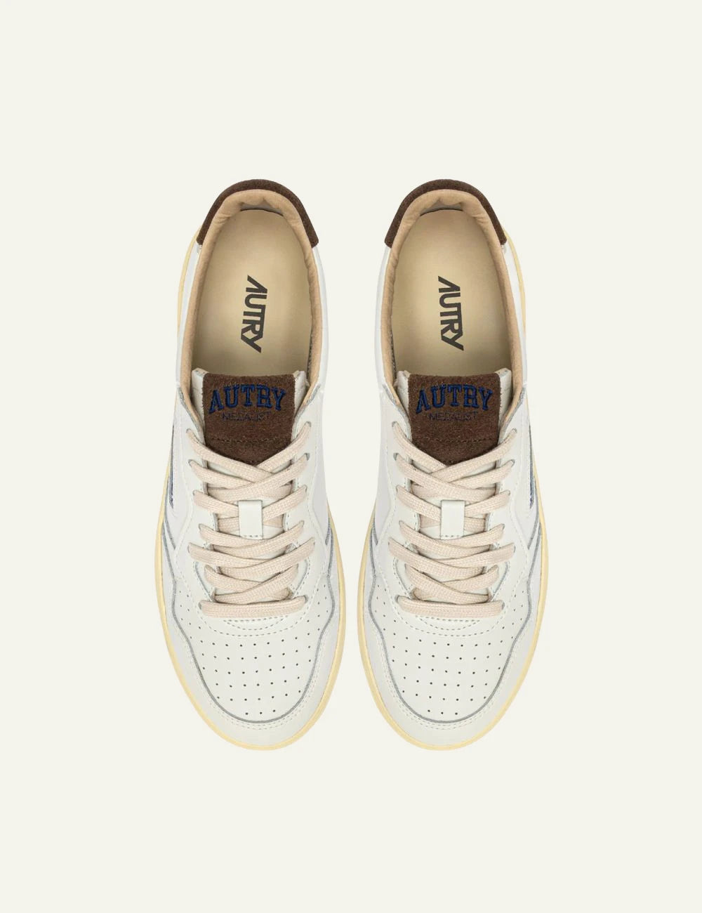 Autry Men’s White Leather Sneakers With Brown Suede Heel Tab top