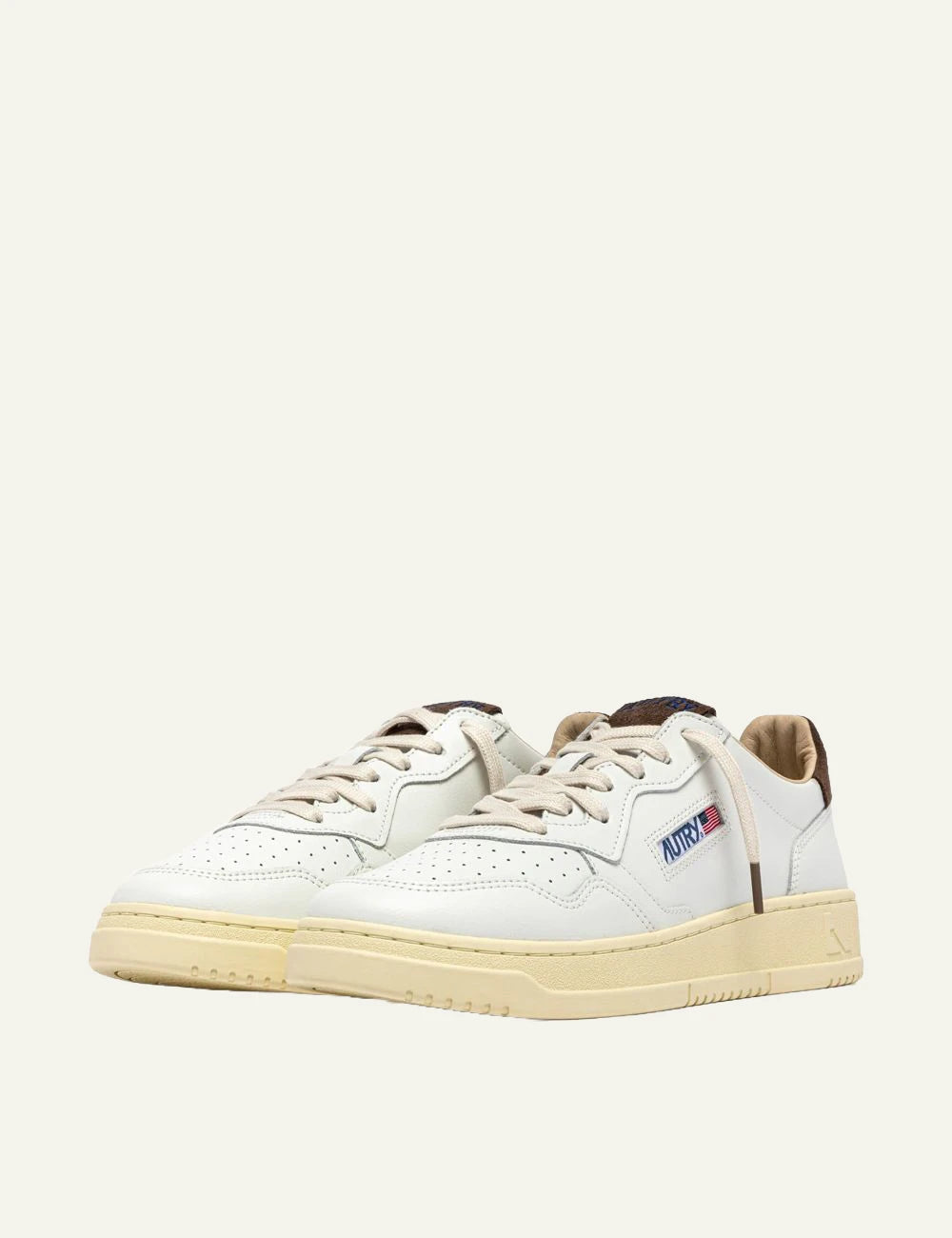 Autry Men’s White Leather Sneakers With Brown Suede Heel Tab profile
