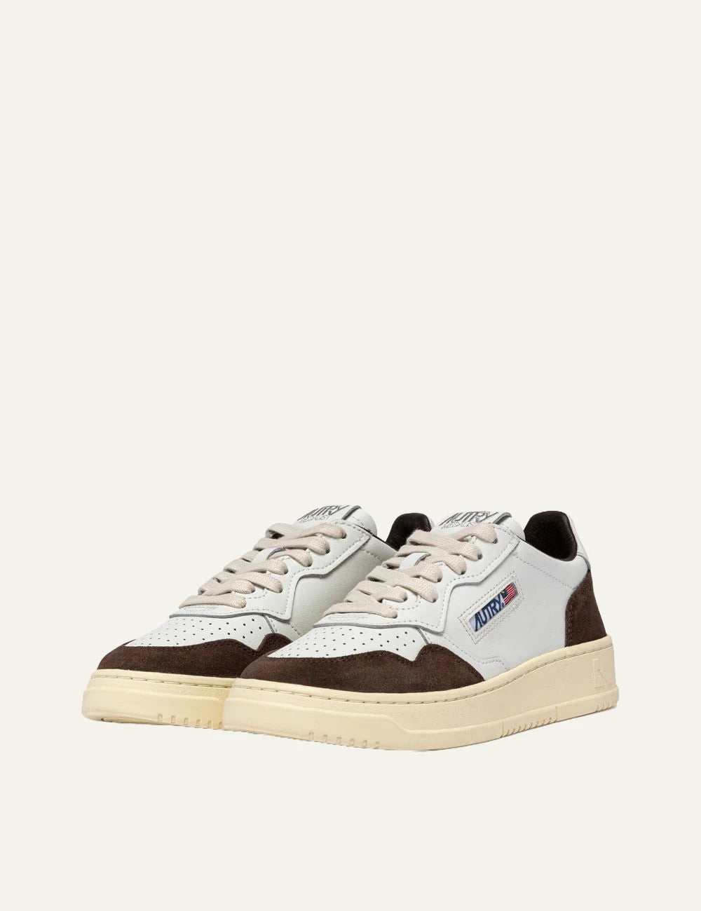 Autry women’s white leather sneakers with mahogany suede details profile