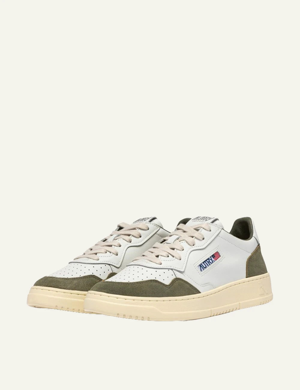 Autry Men’s White Leather And Green Suede Sneakers side