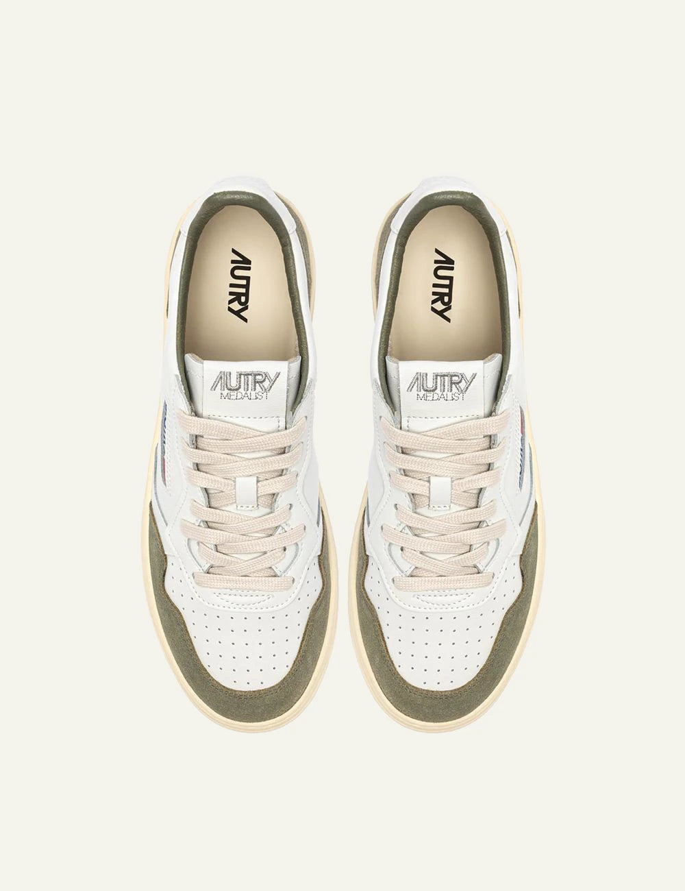 Autry Men’s White Leather And Green Suede Sneakers top