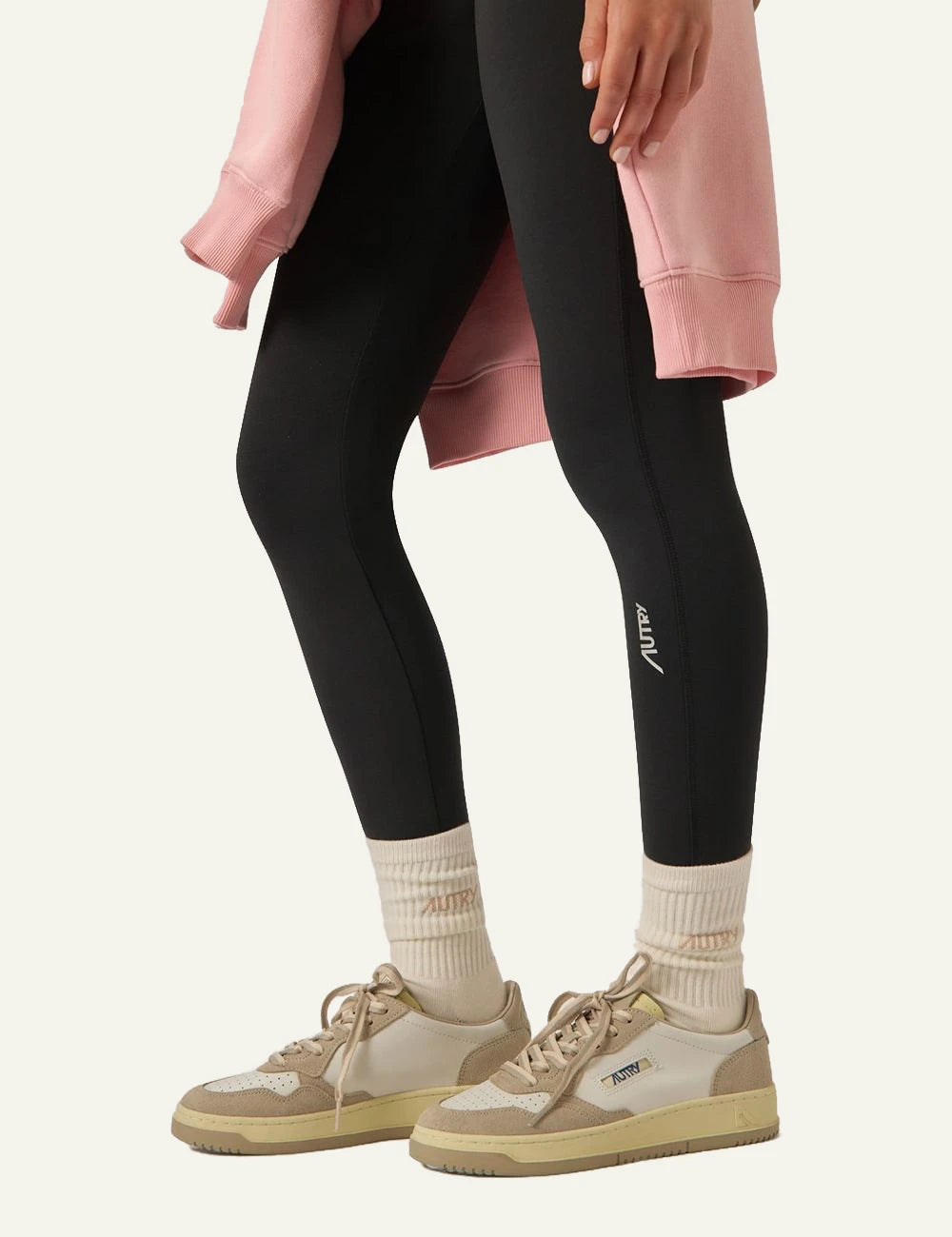 Autry women’s white leather sneakers with beige suede details model