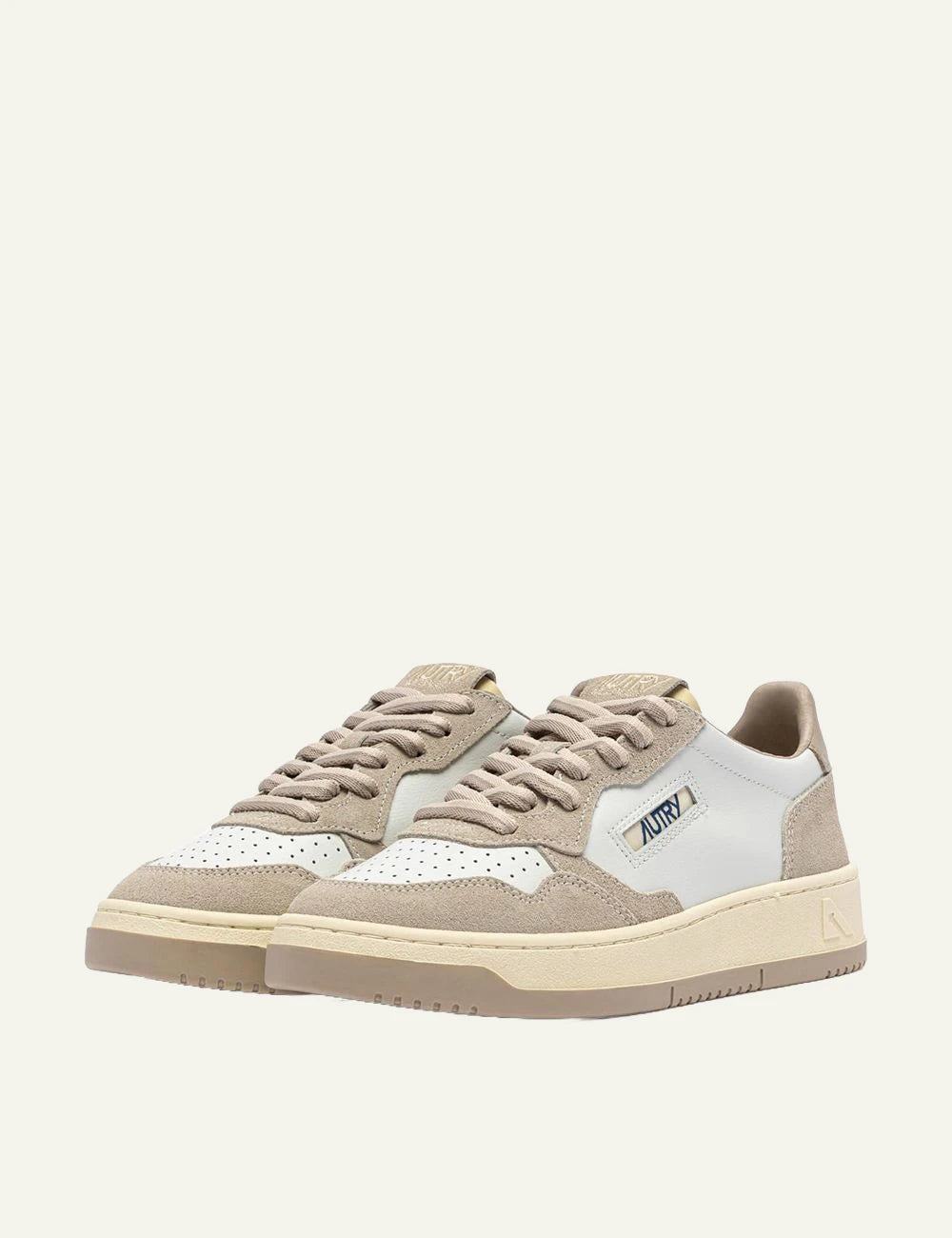 Autry women’s white leather sneakers with beige suede details profile