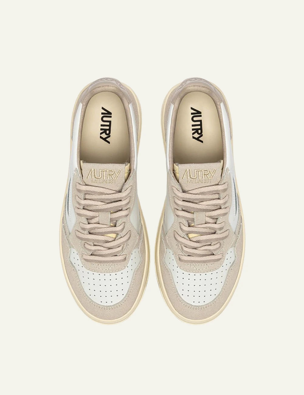 Autry women’s white leather sneakers with beige suede details top