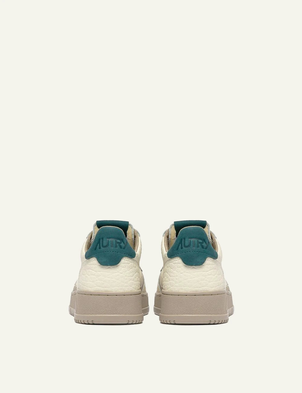 Men's Autry Medalist white leather sneakers with beige suede details and dark green heel tab back