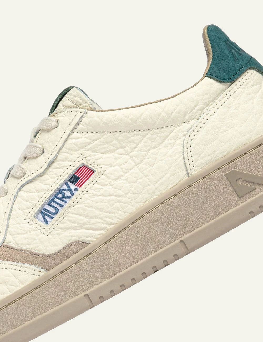 Men's Autry Medalist white leather sneakers with beige suede details and dark green heel tab detail